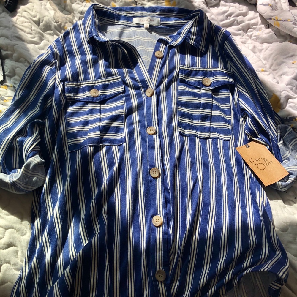 Blue striped button up shirt